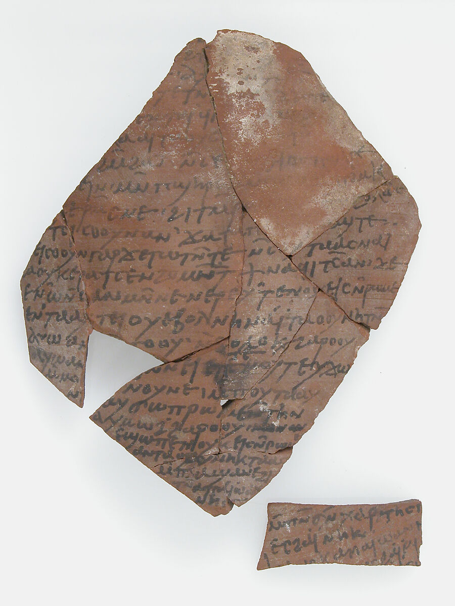 Ostrakon with a Letter from John, Pottery fragments with ink inscription, Coptic 