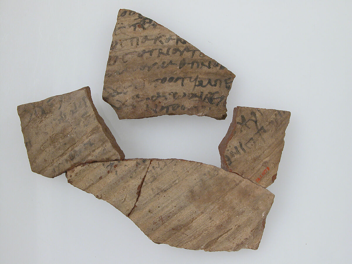 Ostrakon with a Letter to Epiphanius from His Mother, Pottery fragments with ink inscription, Coptic 