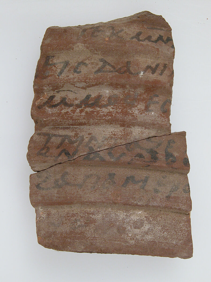 Ostrakon, Pottery fragment with ink inscription, Coptic 