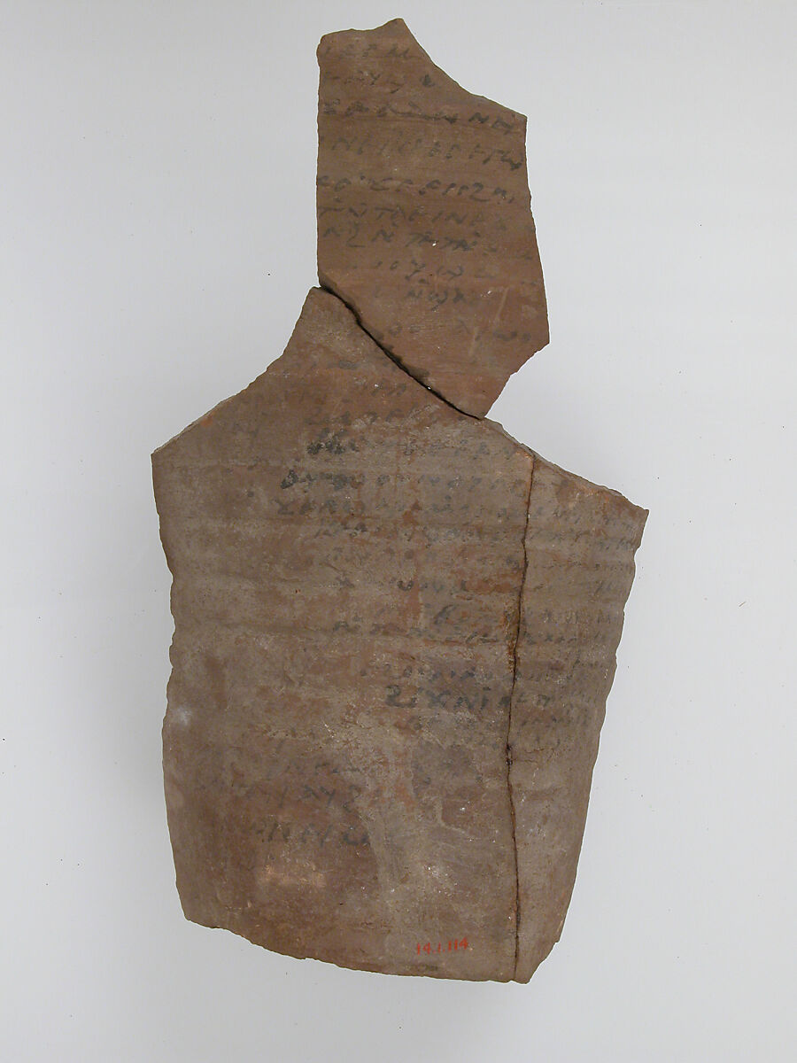 Ostrakon, Pottery fragment with ink inscription, Coptic 