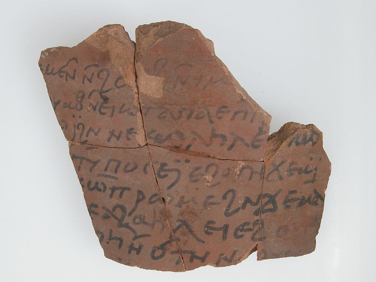 Ostrakon with a Letter from Paternoute to Epiphanius, Pottery fragment with ink inscription, Coptic 