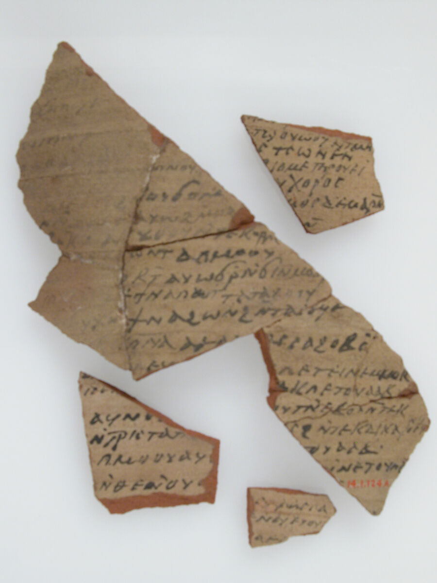 Ostrakon with Biblical Text, Pottery fragments with ink inscription, Coptic 