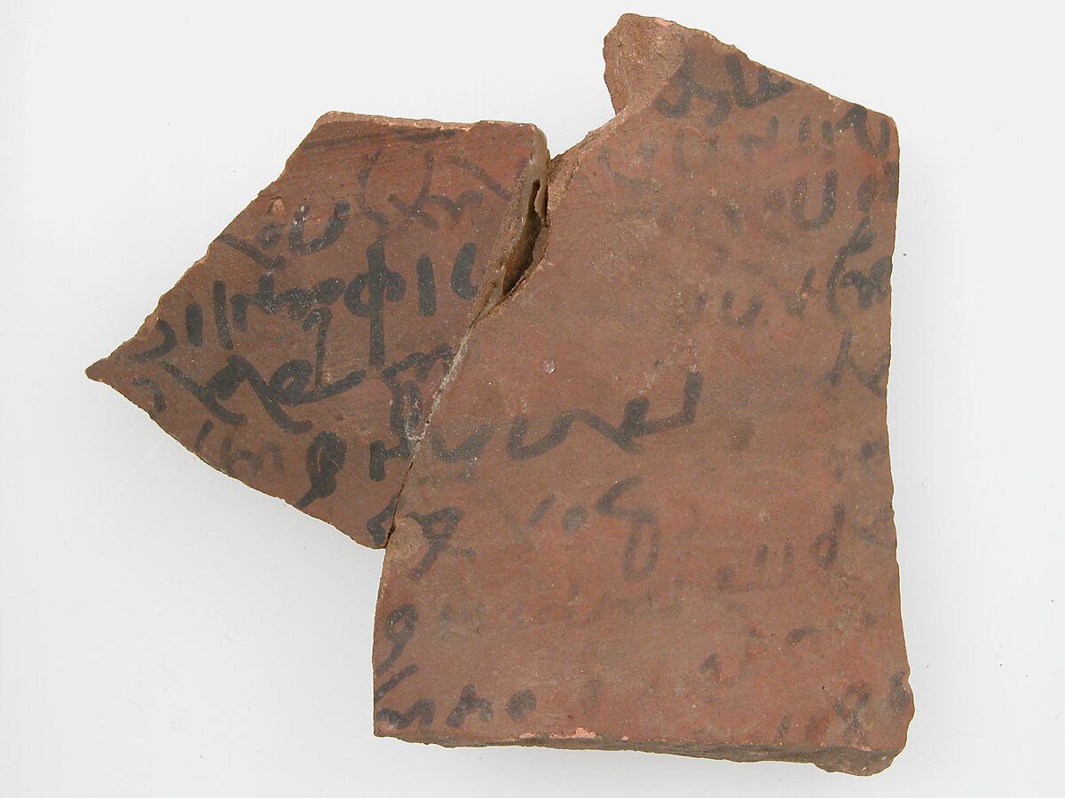 Ostrakon with a Letter from Patermoute to Epiphanius, Pottery fragment with ink inscription, Coptic 