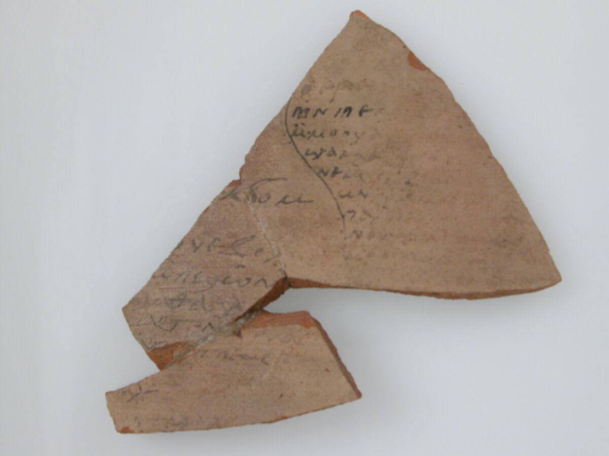 Ostrakon with Biblical Text Concordance, Pottery fragments with ink inscription, Coptic