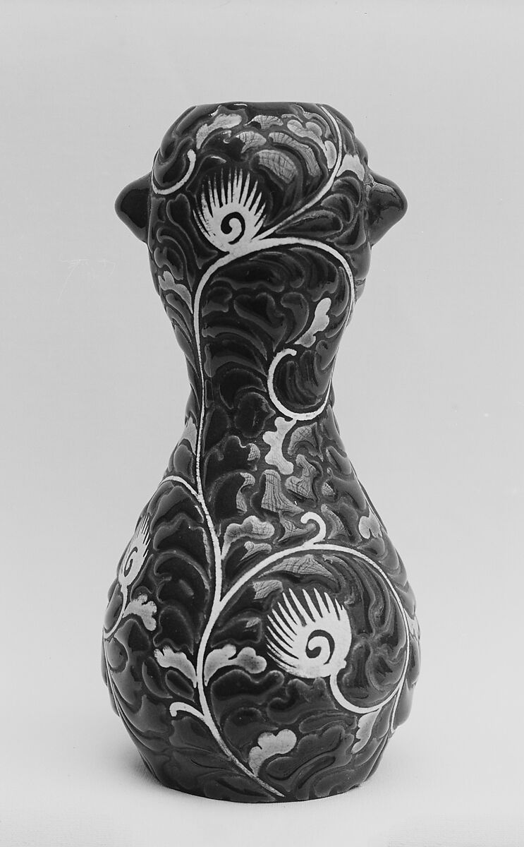 Vase, Rakutozan (Japanese,), Clay blackened outside and decorated with polychrome enamels which do not touch (Kyoto ware), Japan 