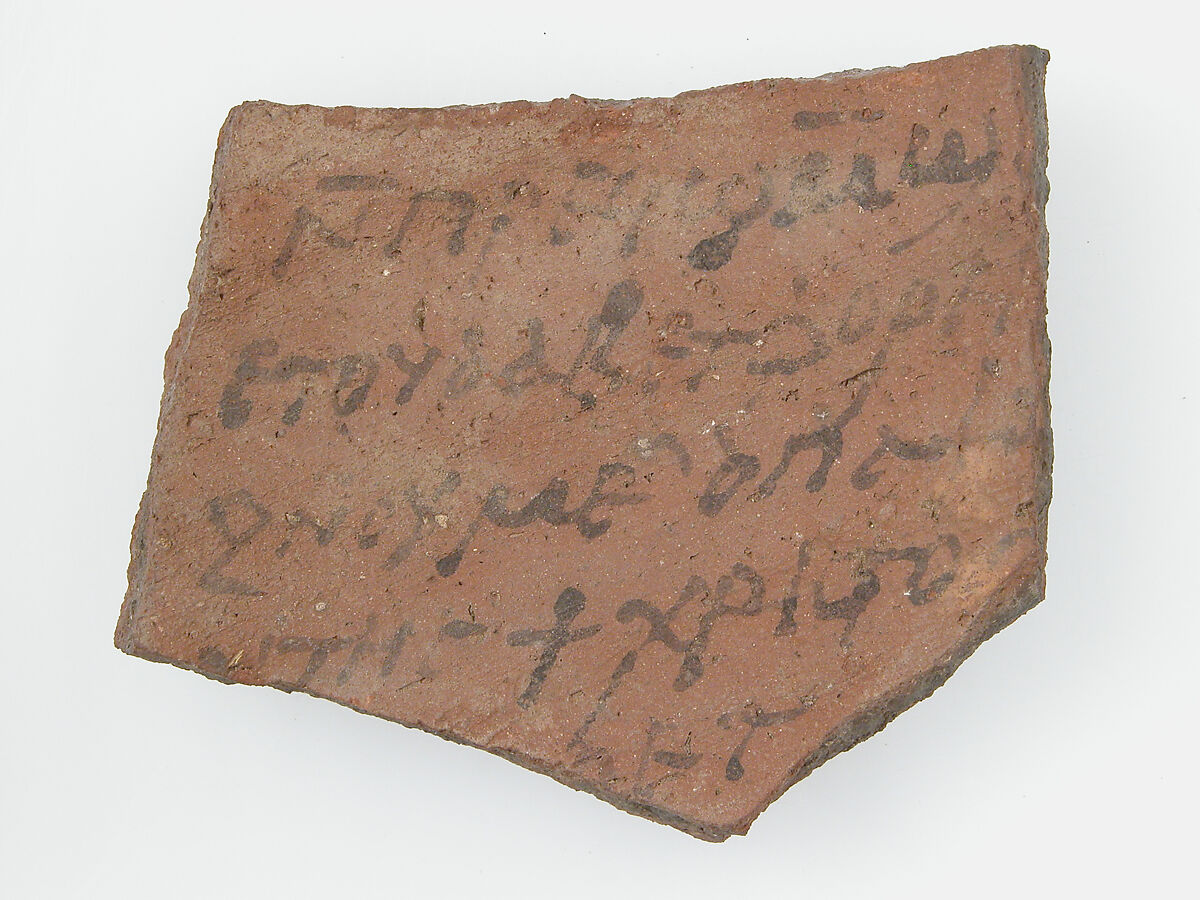 Ostrakon with a Letter from Christodorus (?) to Psan, Pottery fragment with ink inscription, Coptic