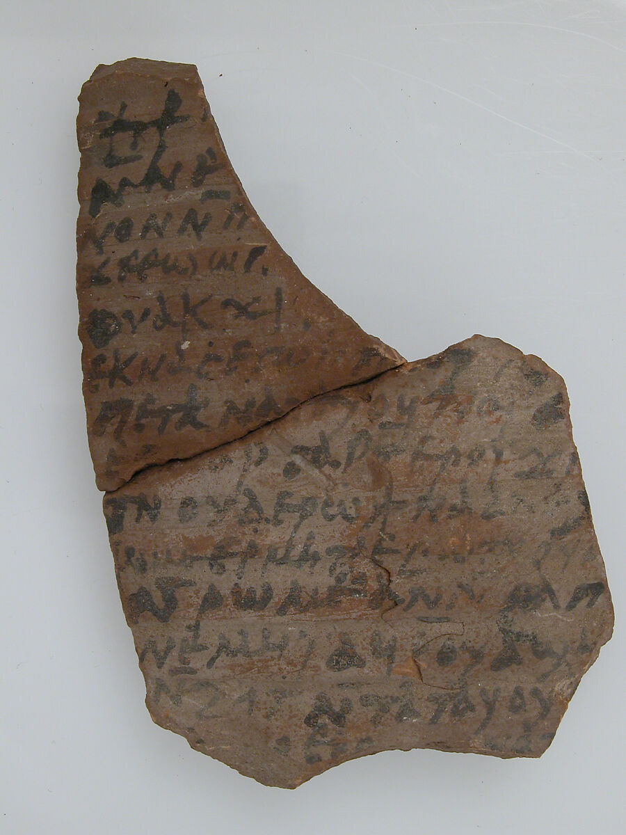 Ostrakon, Pottery fragment with ink inscription, Coptic 