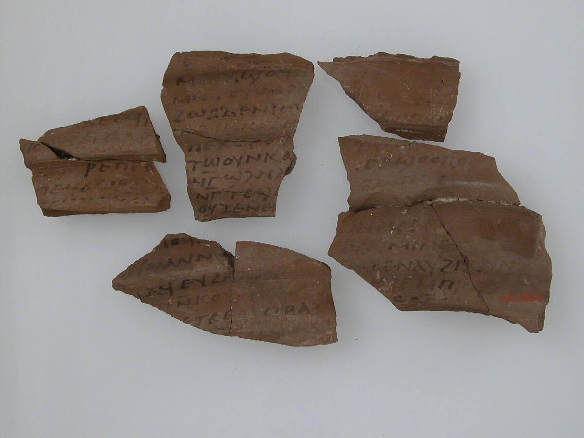 Ostrakon, Pottery fragments with ink inscription, Coptic 