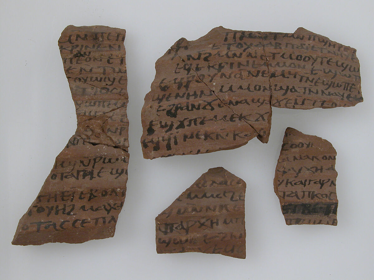 Ostrakon, Pottery fragments with ink inscription, Coptic 