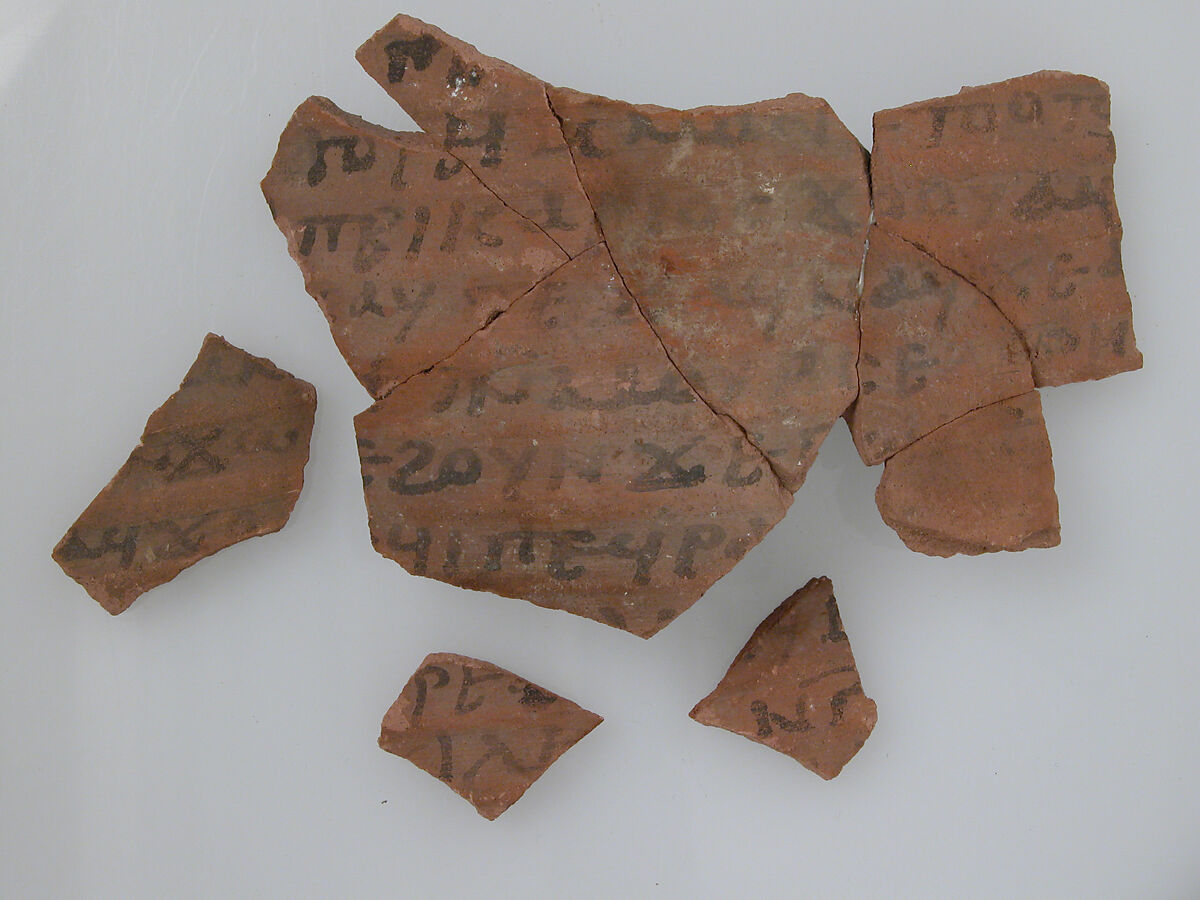 Ostrakon, Pottery fragments with ink inscription, Coptic 