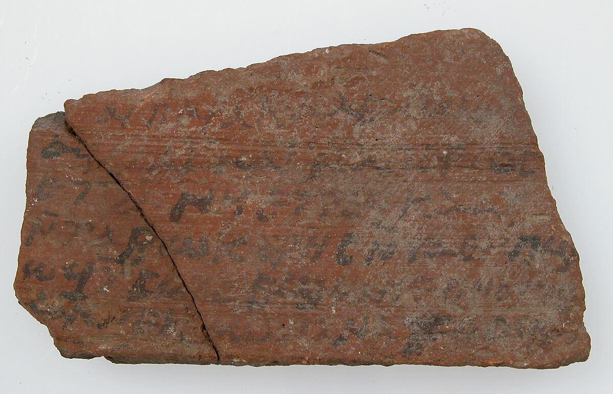 Ostrakon with a Letter Referring to the Persian Occupation, Pottery fragment with ink inscription, Coptic