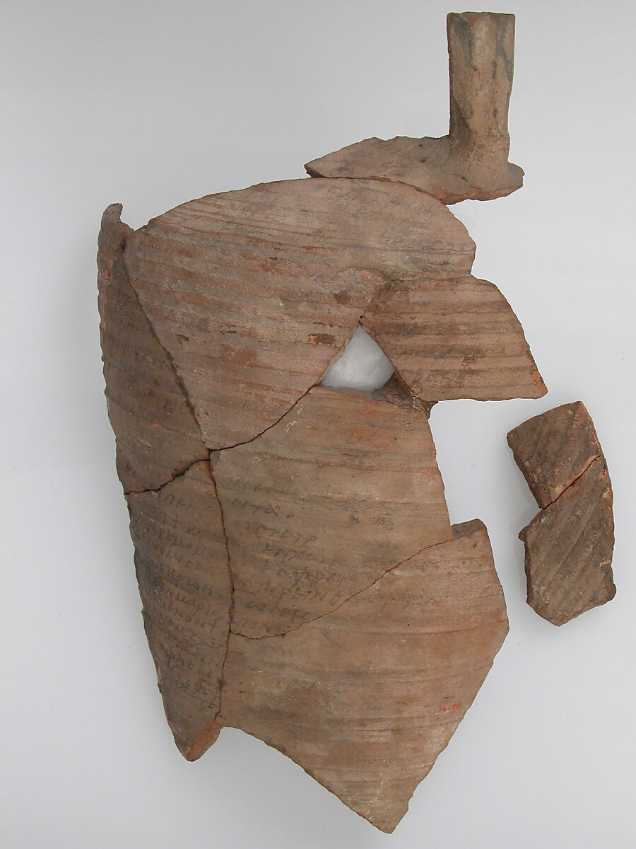 Ostrakon with Acrostic Hymn of the Passion, Pottery fragment with ink inscription, Coptic