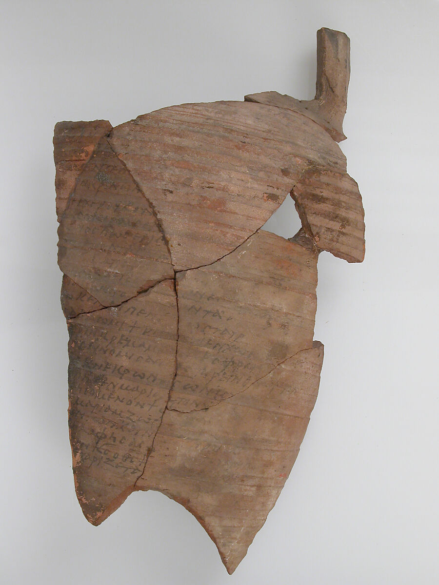 Ostrakon with Acrostic Hymn of the Passion, Pottery fragment with ink inscription, Coptic