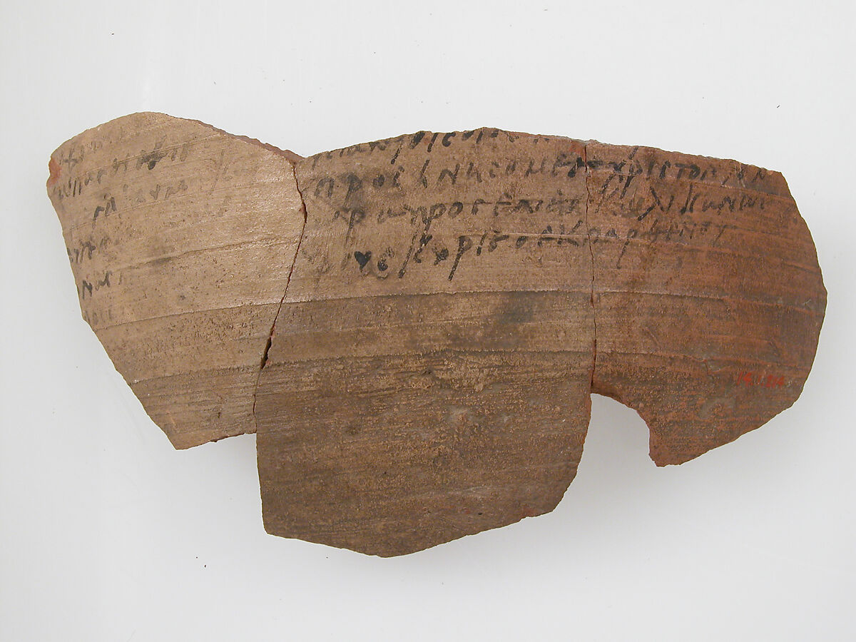 Ostrakon with Troparion (?), Pottery fragment with ink inscription, Coptic 