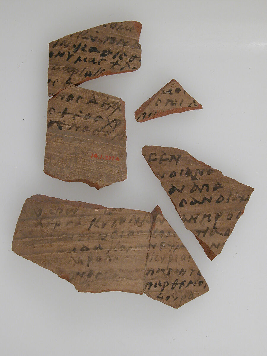 Ostrakon with Biblical Text, Pottery fragments with ink inscription, Coptic 