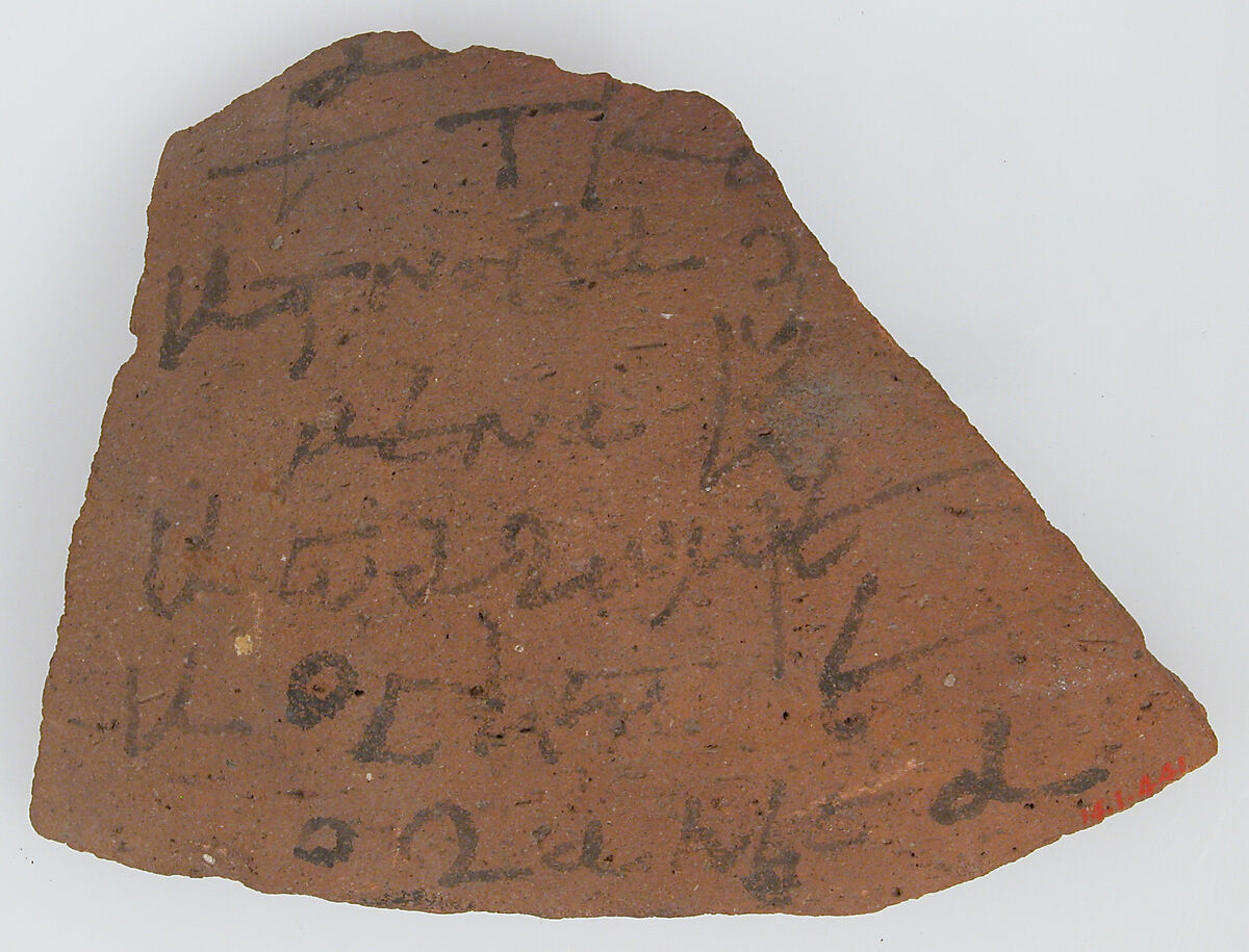 Ostrakon, Pottery fragment with ink inscription, Coptic 