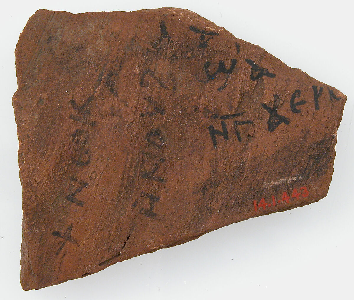 Ostrakon, Pottery fragment with ink inscription, Coptic 