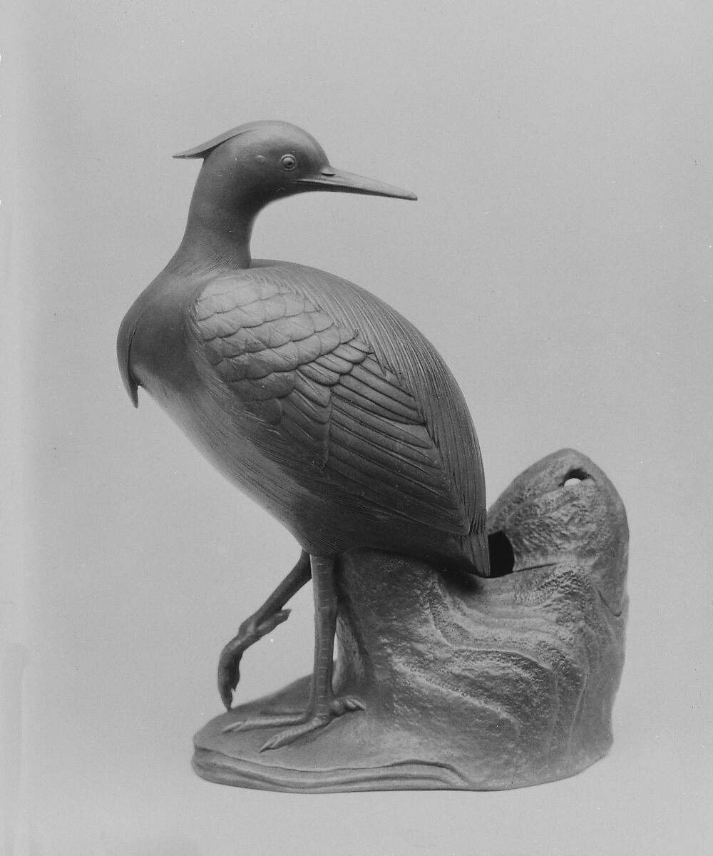 Heron on Rock, Stoneware covered with thin glaze (Bizen ware), Japan 