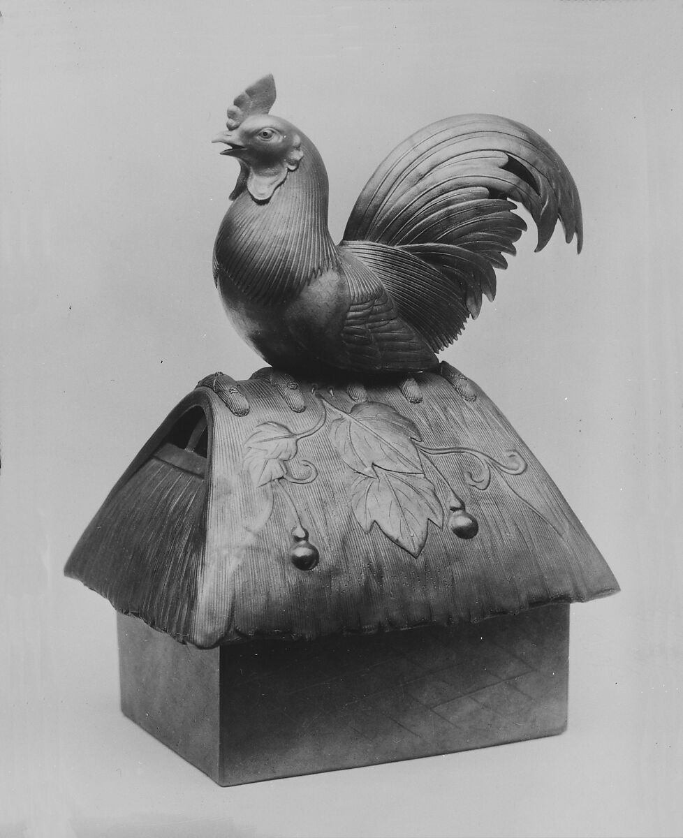 Censer in Form of a Rooster Perched on a Rooftop, Stoneware covered with a thin glaze showing lustre (Bizen ware), Japan 