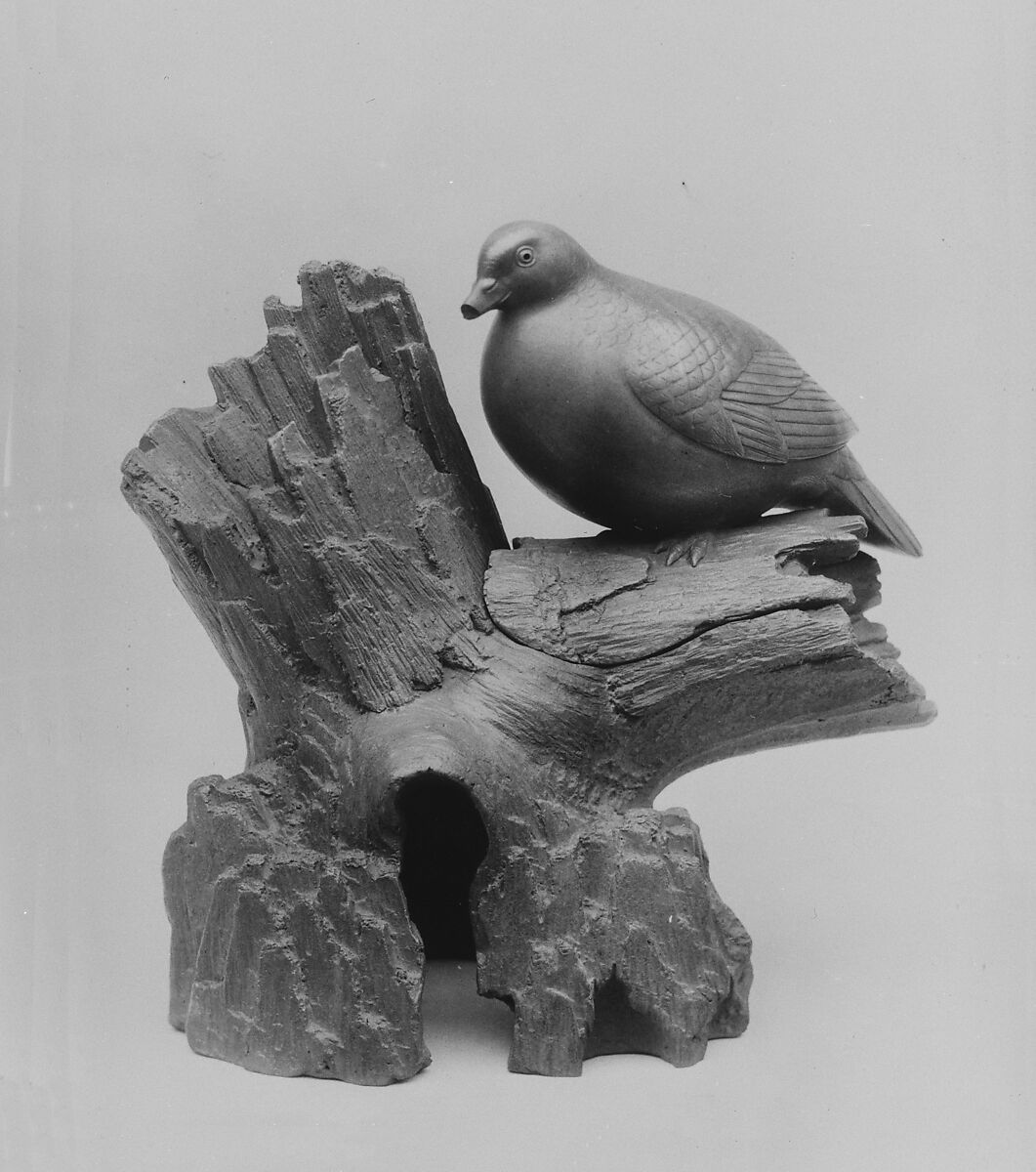 Pigeon on a Stump, Stoneware covered with a thin glaze (Bizen ware), Japan 