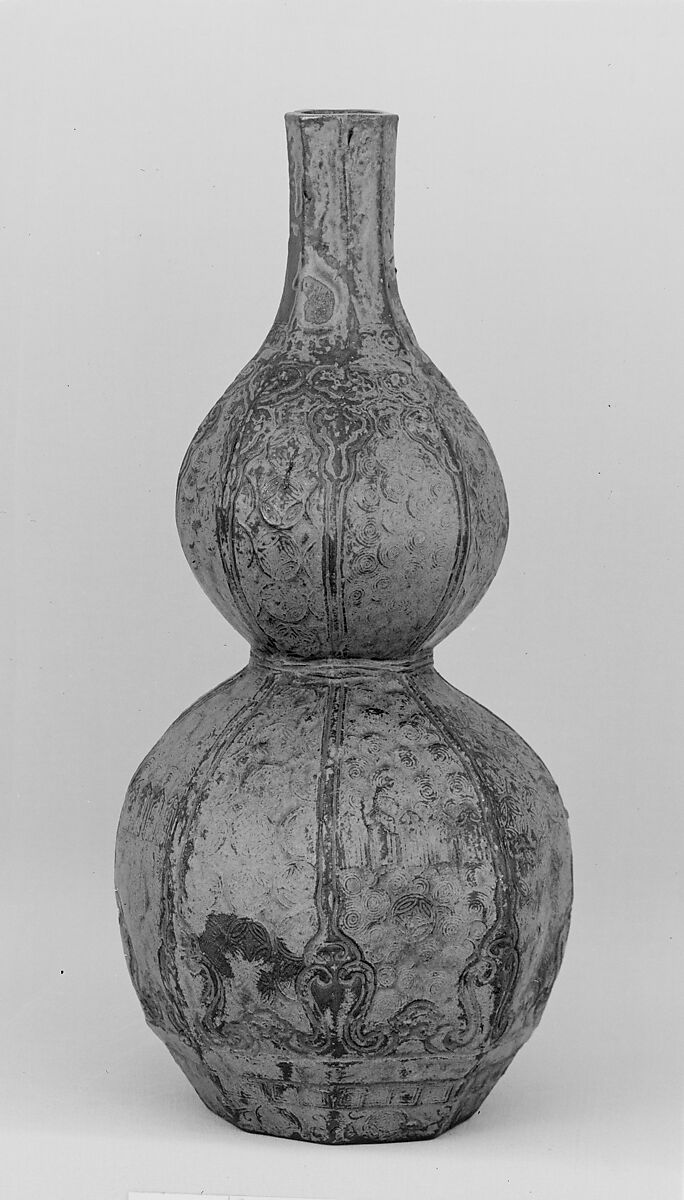Bottle, Pottery decorated in the paste and covered with a thin glaze (Bizen ware, Imbe style), Japan 