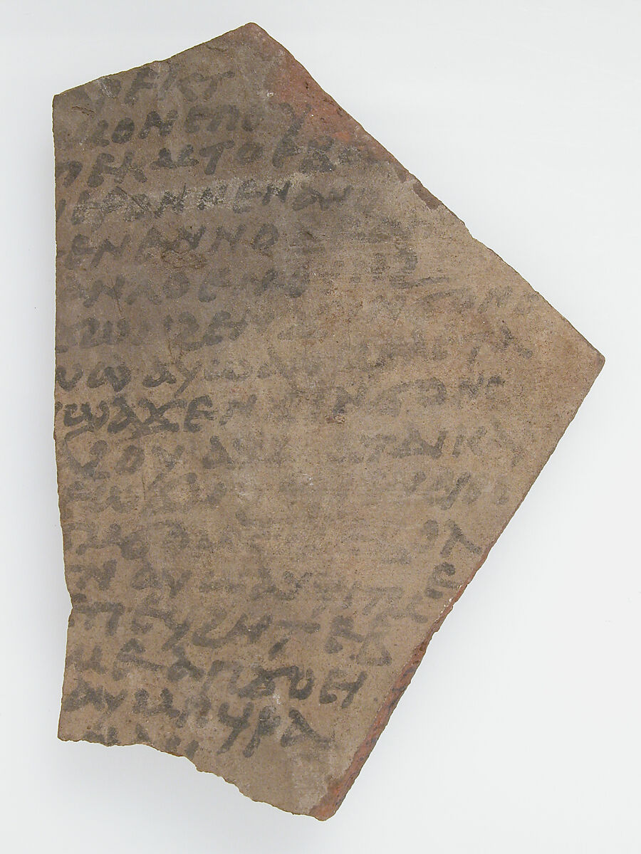 Ostrakon, Pottery fragment with ink inscription, Coptic 