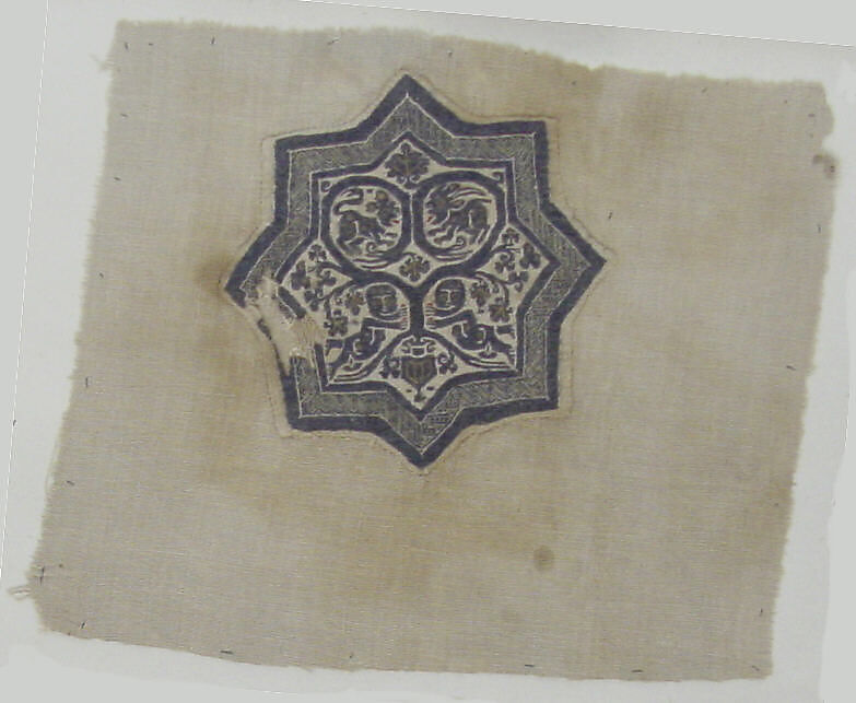 Textile Fragment with Inhabited Vine in an Eight-Pointed Star, Linen, wool, Coptic