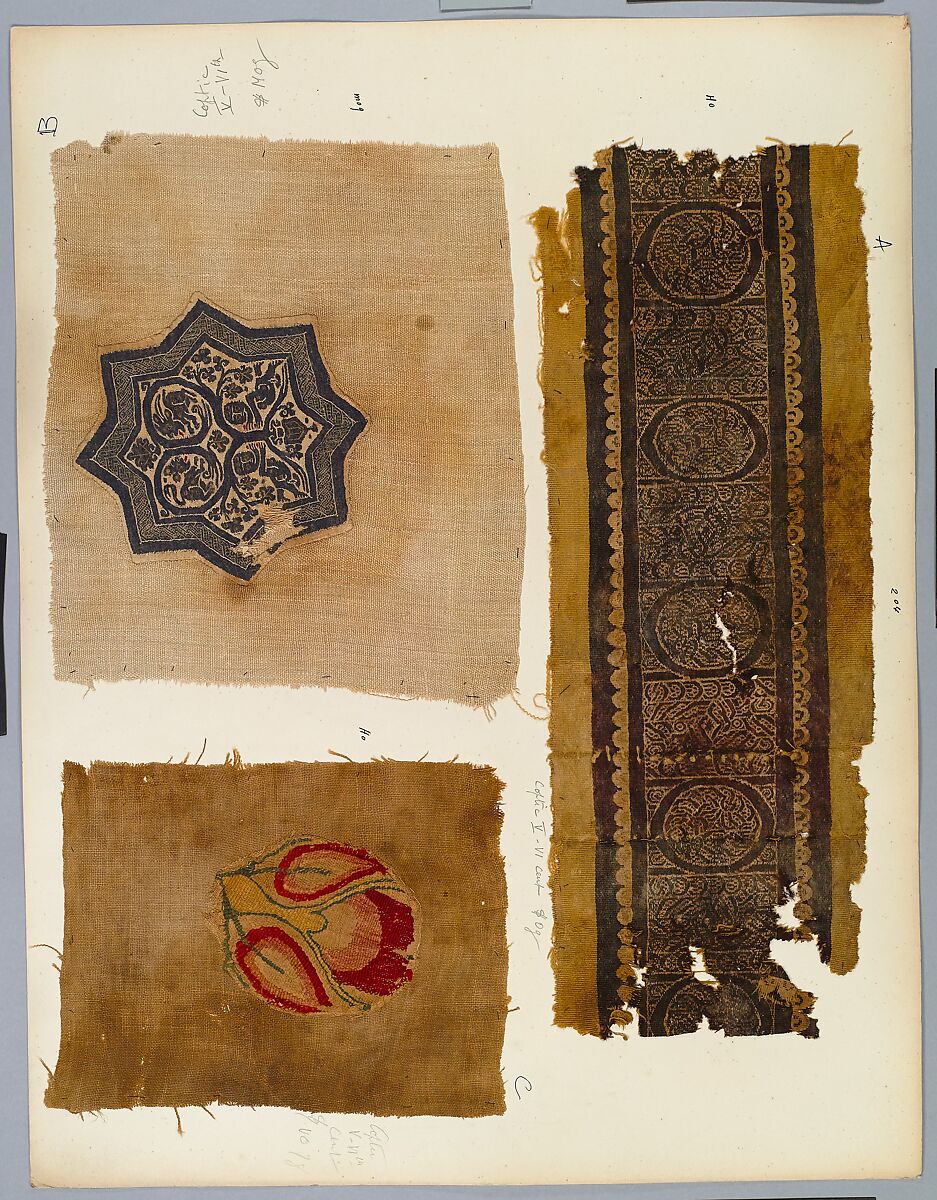 Textile Fragment with Inhabited Vine in an Eight-Pointed Star, Linen, wool, Coptic