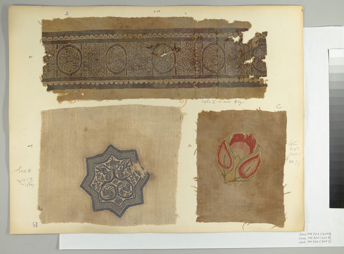 Textile Fragment with Inhabited Vine in an Eight-Pointed Star, Linen, wool, Coptic