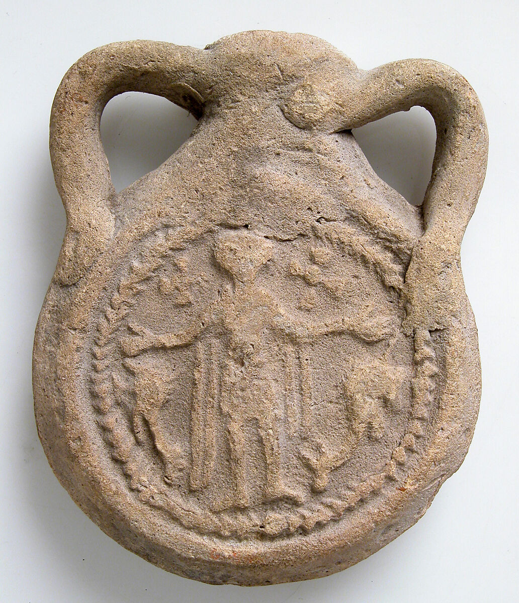 Ampulla (Flask) of Saint Menas, Earthenware, molded, Byzantine (Egypt)
