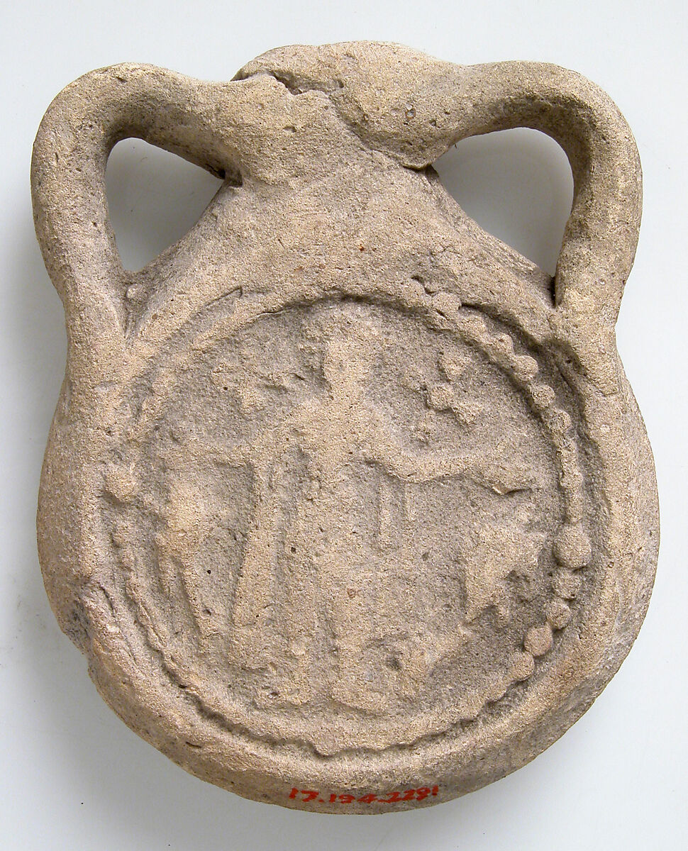 Ampulla (Flask) of Saint Menas, Earthenware, molded, Byzantine (Egypt)