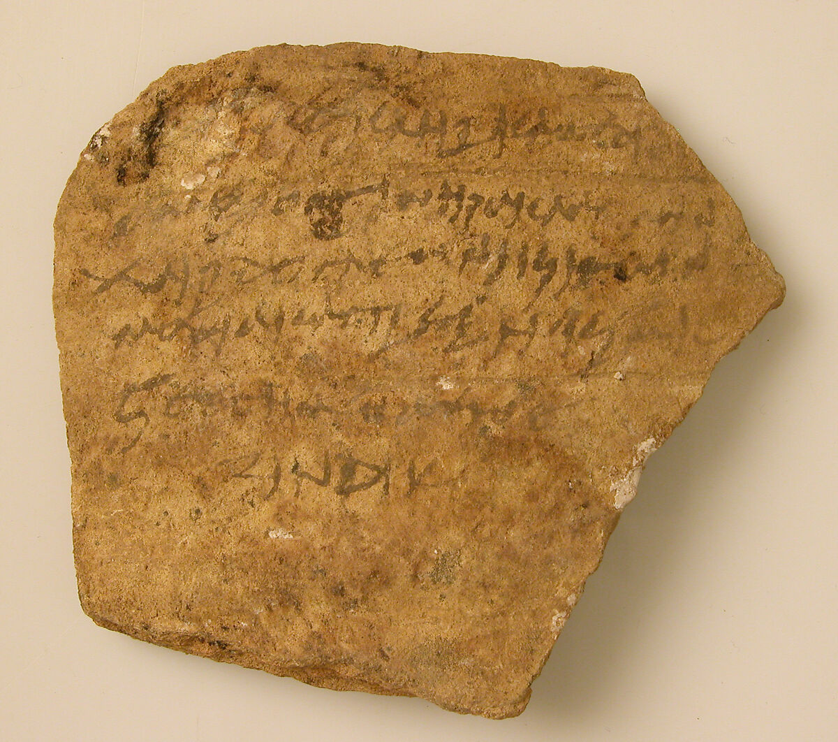 Ostrakon, Pottery fragment with ink inscription, Coptic 