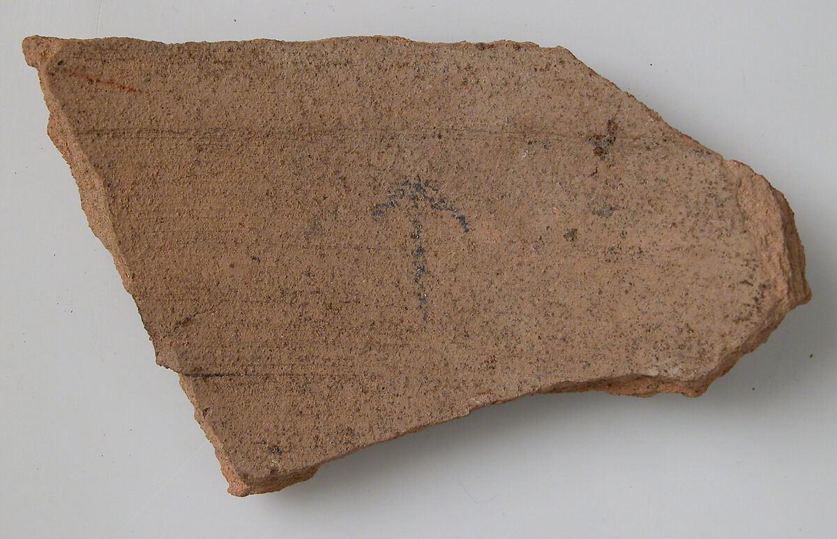 Ostrakon, Pottery fragment with ink inscription, Coptic