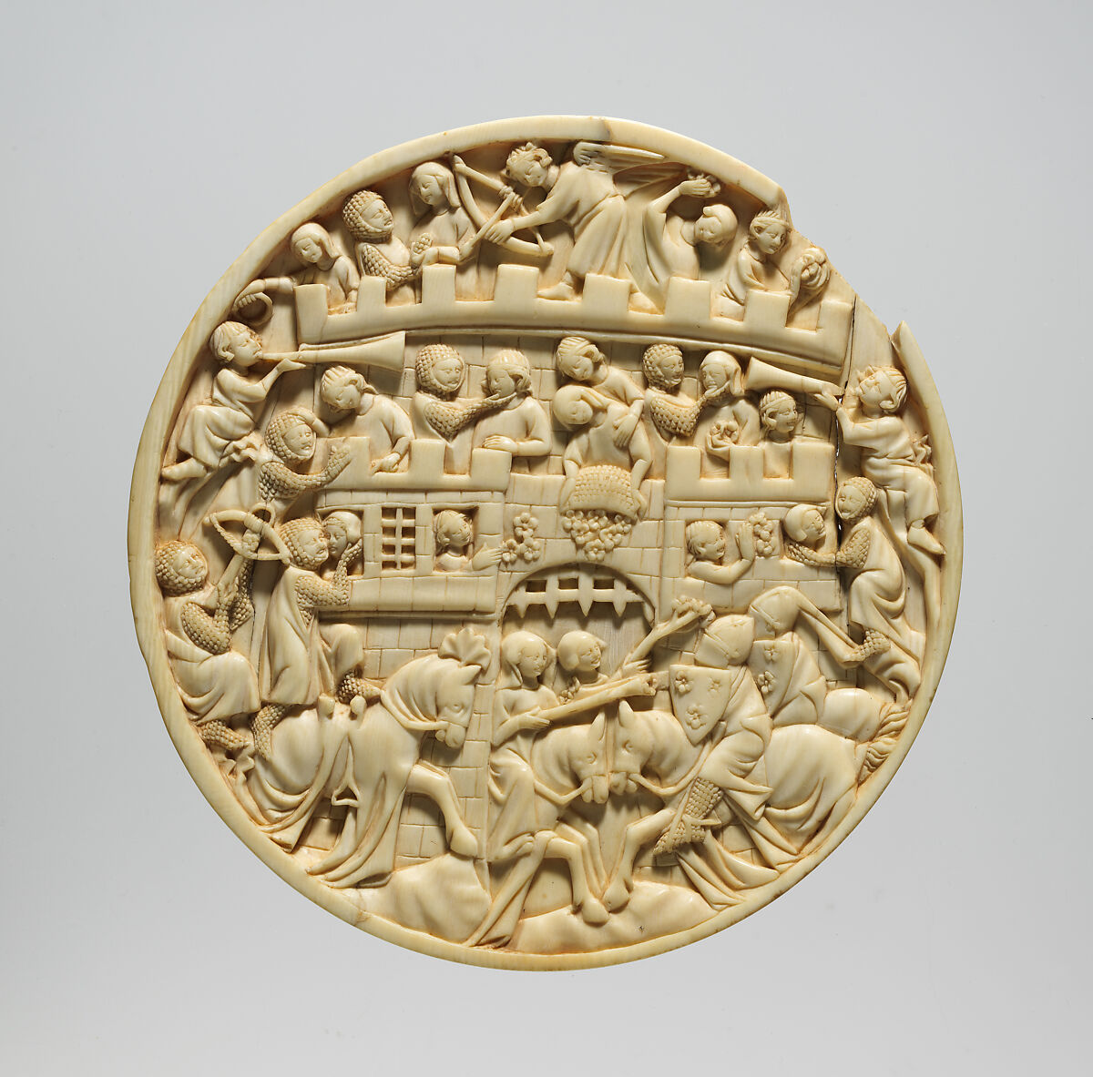 Roundel with Scenes of the Attack on the Castle of Love, Elephant ivory, French 