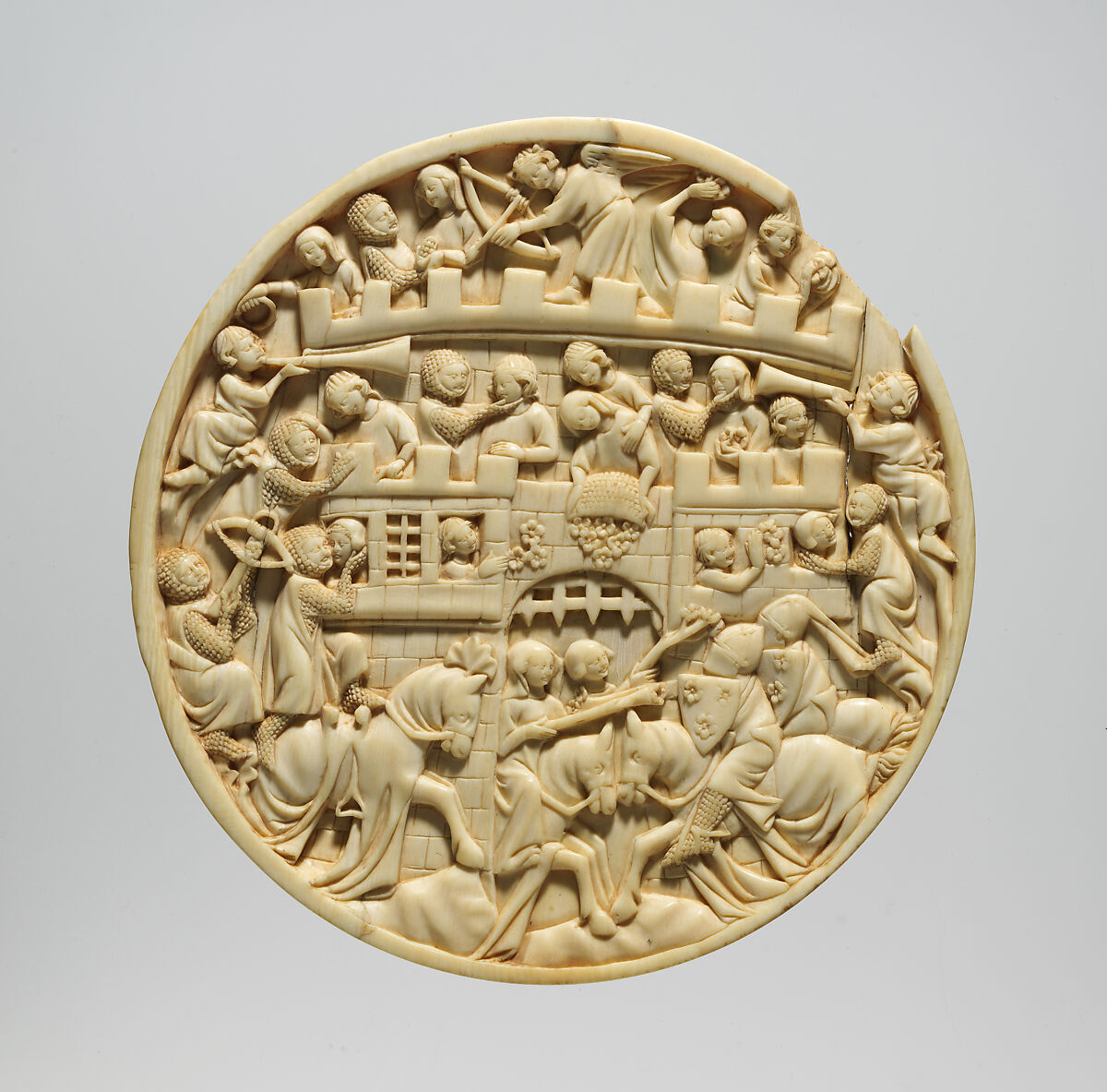 Roundel with Scenes of the Attack on the Castle of Love, Elephant ivory, French