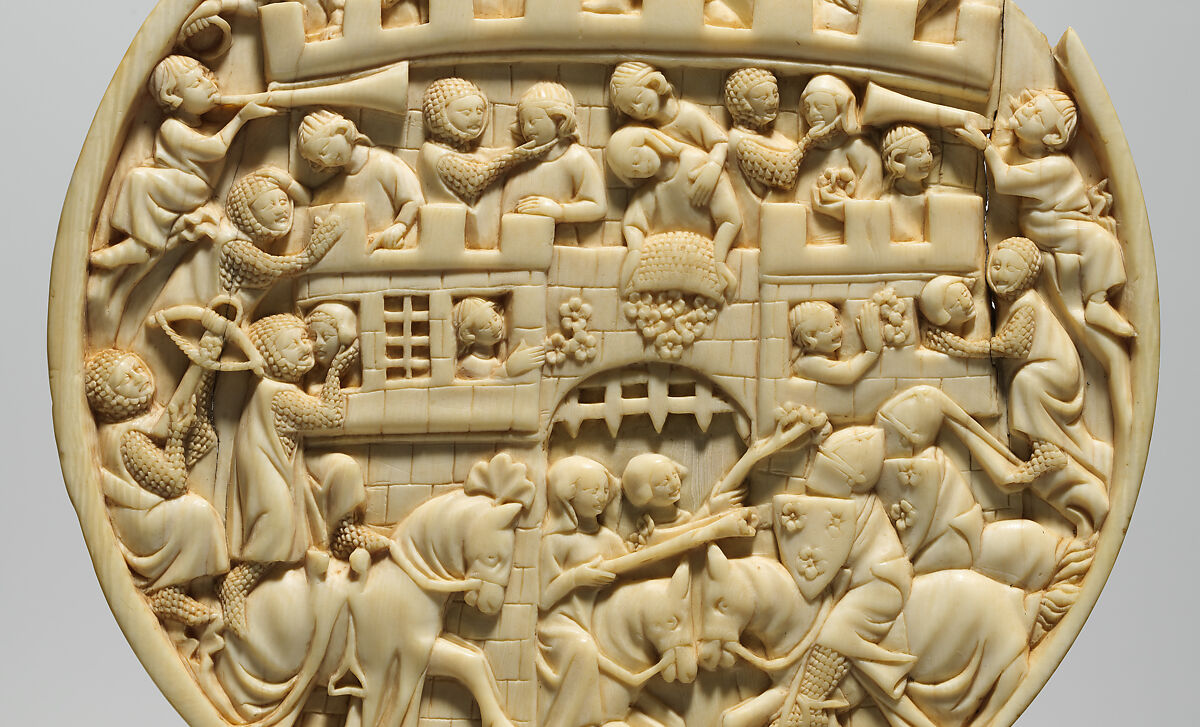 Roundel with Scenes of the Attack on the Castle of Love, Elephant ivory, French