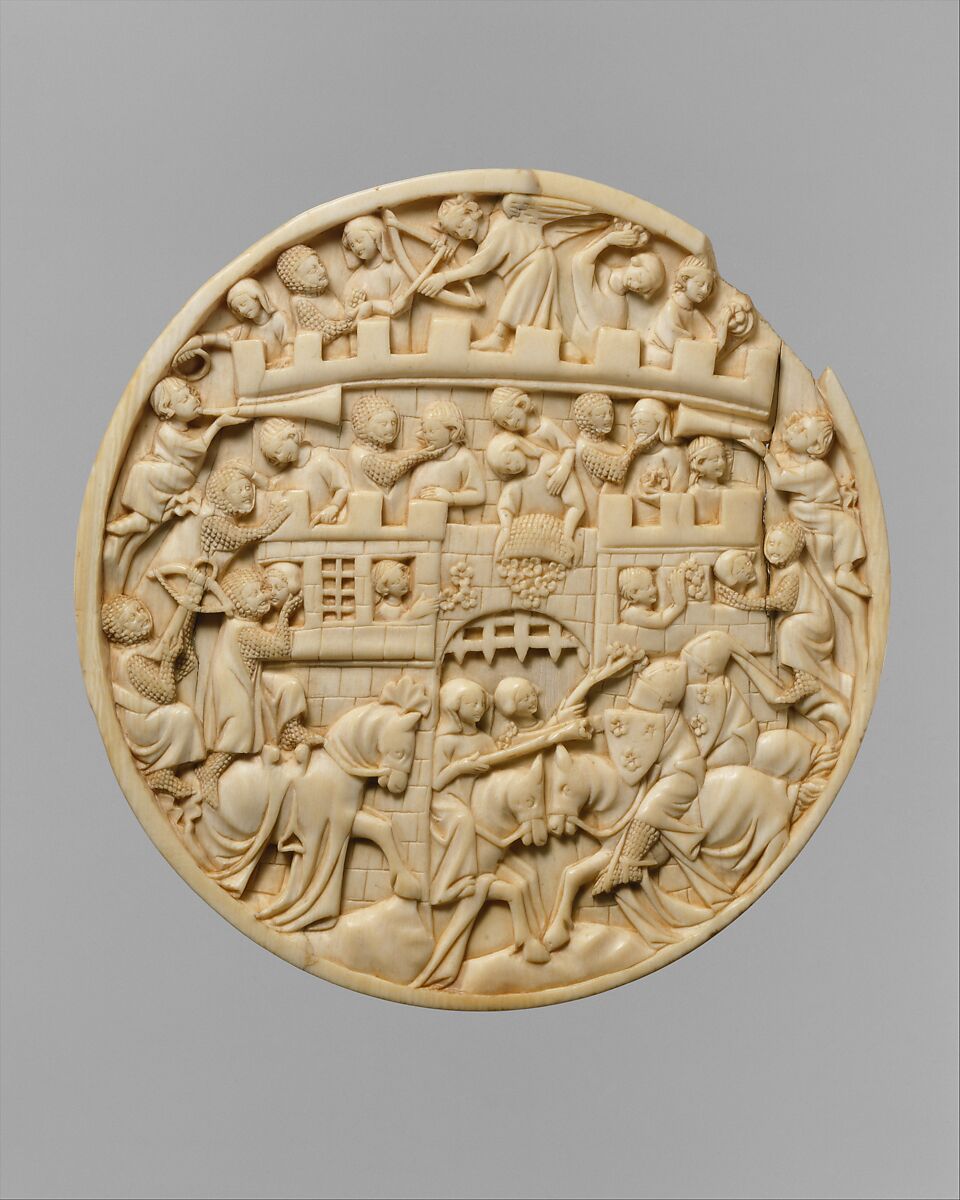 Roundel with Scenes of the Attack on the Castle of Love, Ivory, French 