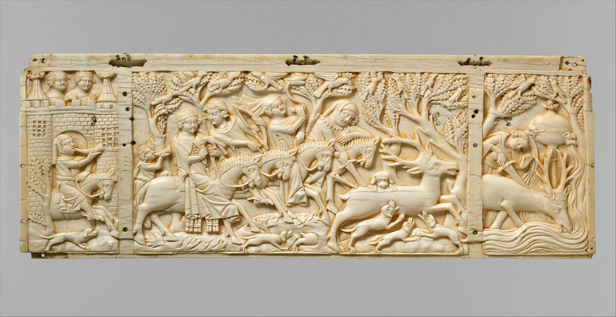 Panel with Hunting Scenes, Ivory, French 