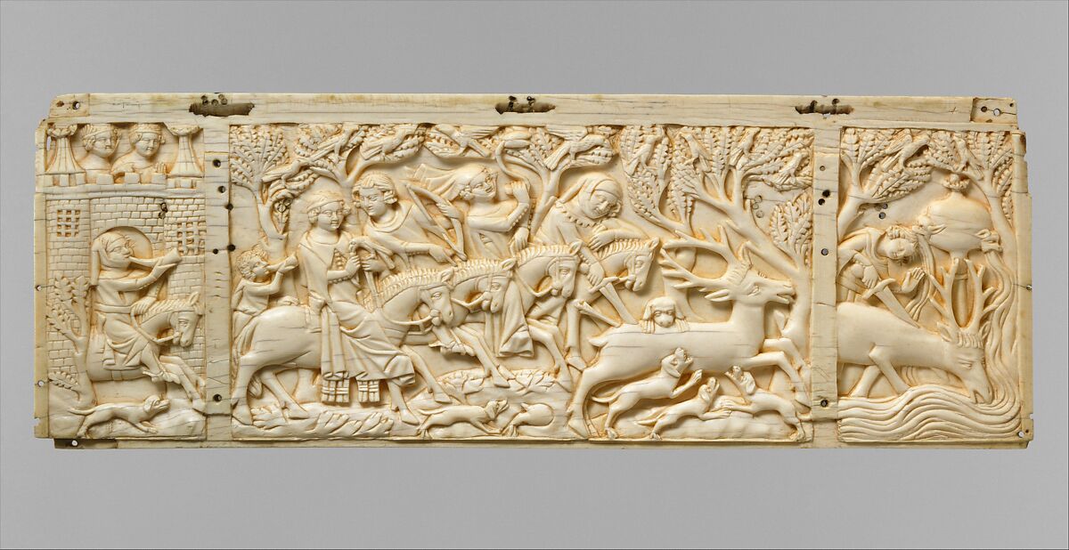 Panel with Hunting Scenes, Ivory, French