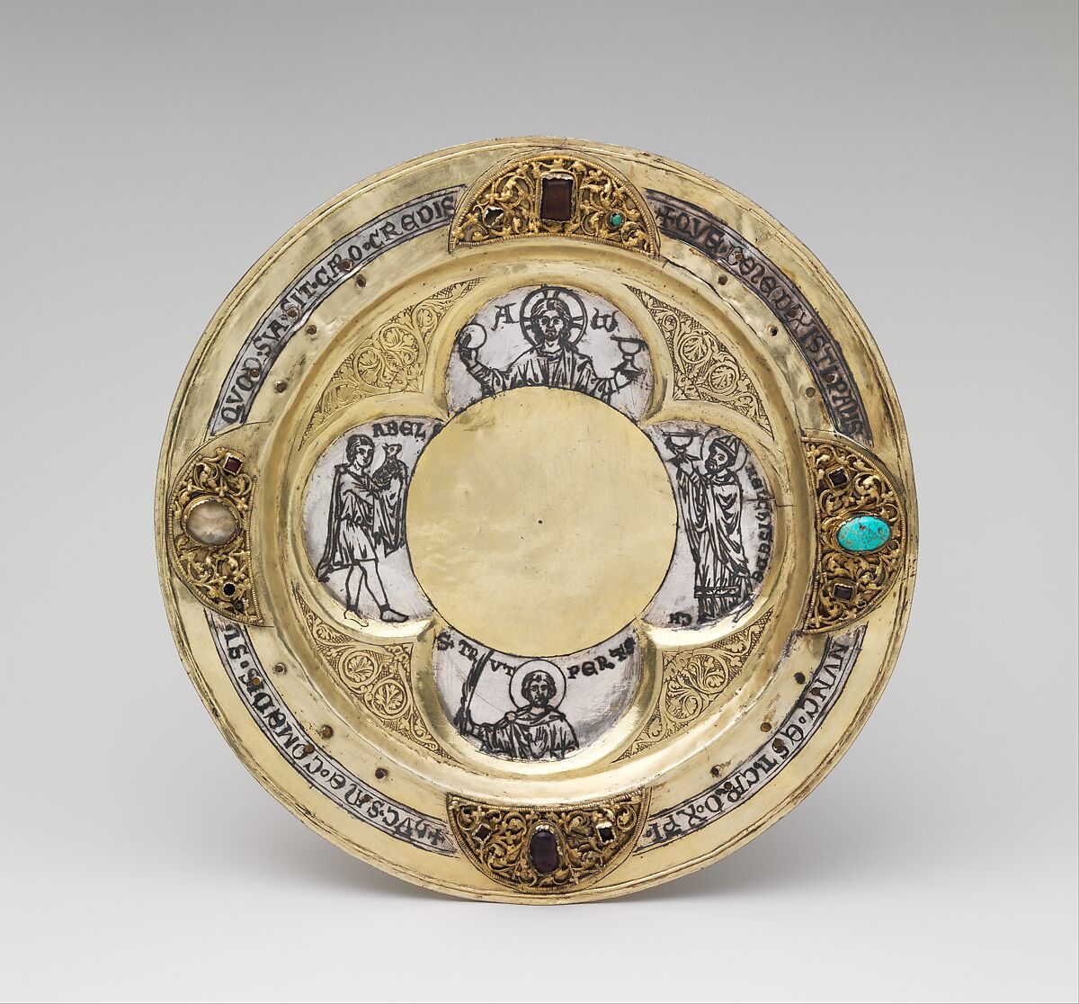 Paten, Silver, partly gilt; niello, jewels, German 
