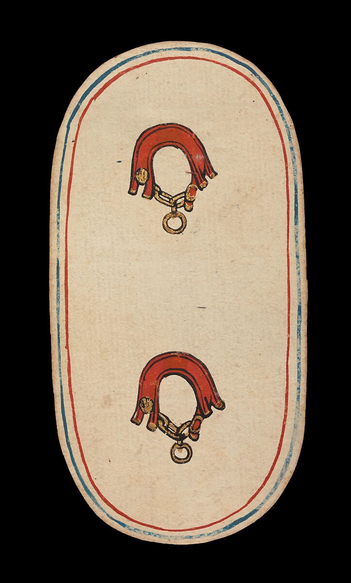 2 of Collars, from The Cloisters Playing Cards, Paper (four layers of pasteboard) with pen and ink, opaque paint, glazes, and applied silver and gold, South Netherlandish 