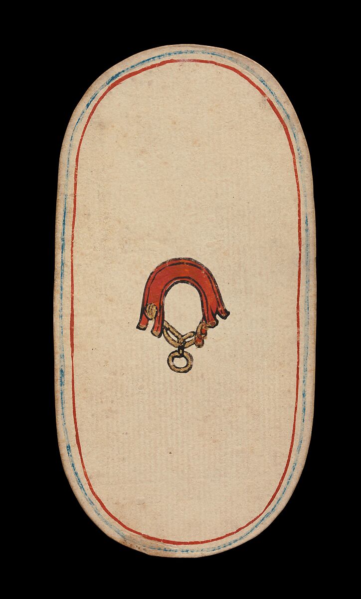 1 of Collars, from The Cloisters Playing Cards, Paper (four layers of pasteboard) with pen and ink, opaque paint, glazes, and applied silver and gold, South Netherlandish 