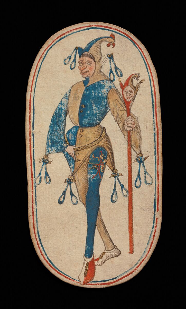 Knave of Nooses, from The Cloisters Playing Cards, Paper (four layers of pasteboard) with pen and ink, opaque paint, glazes, and applied silver and gold, South Netherlandish 