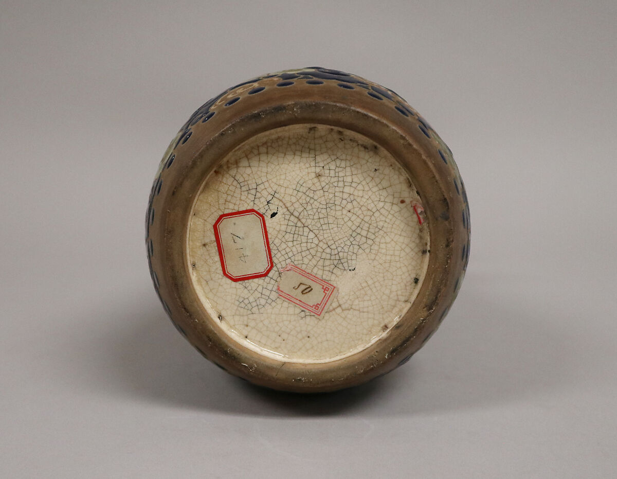 Vase, Faience covered with design in low relief and colored enamels (Kyoto ware), Japan