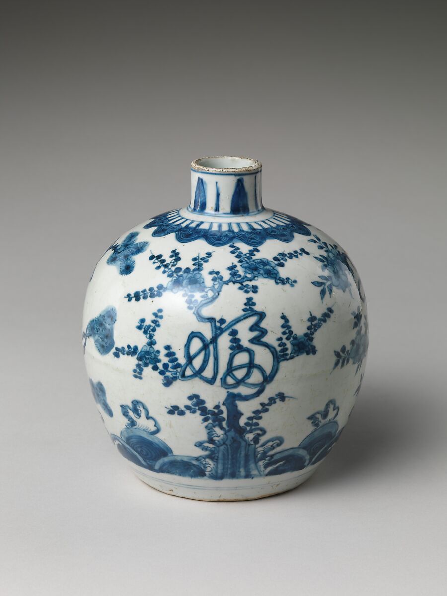 Jar decorated with auspicious characters amid plants, Porcelain painted in underglaze cobalt blue (Jingdezhen ware), China
