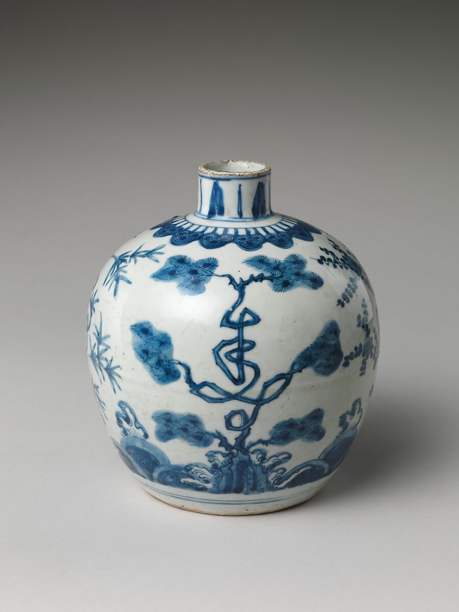 Jar decorated with auspicious characters amid plants, Porcelain painted in underglaze cobalt blue (Jingdezhen ware), China