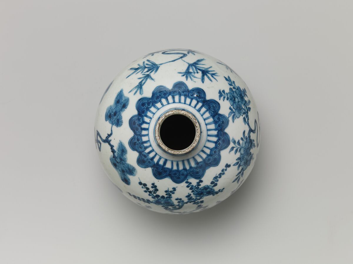 Jar decorated with auspicious characters amid plants, Porcelain painted in underglaze cobalt blue (Jingdezhen ware), China