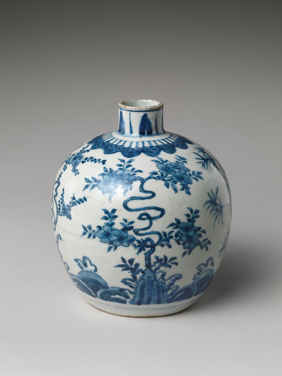 Jar decorated with auspicious characters amid plants, Porcelain painted in underglaze cobalt blue (Jingdezhen ware), China