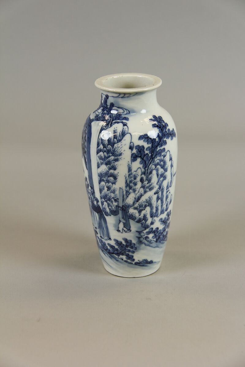 Vase with figures in a landscape, Porcelain painted in underglaze cobalt blue (Jingdezhen ware), China