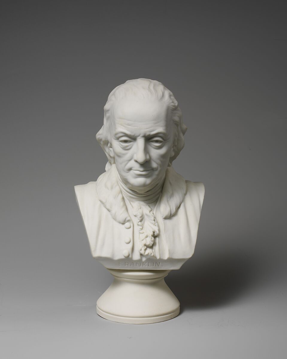 Bust of Benjamin Franklin, Designed by Isaac Broome (1835–1922), Parian porcelain, American 